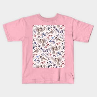 Chickadees and Wildflowers on cream Kids T-Shirt